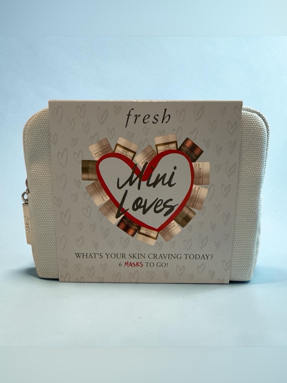 fresh Mini Loves 6 Skincare Mask Set in Light Blue makeup bag